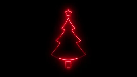 Christmas tree animated glowing red neon outline with shining star loop on .. 스톡 동영상 344205399