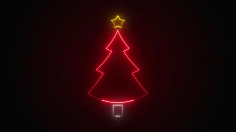 Christmas tree animated glowing red neon outline with yellow star loop on 4.. 스톡 동영상 344205403