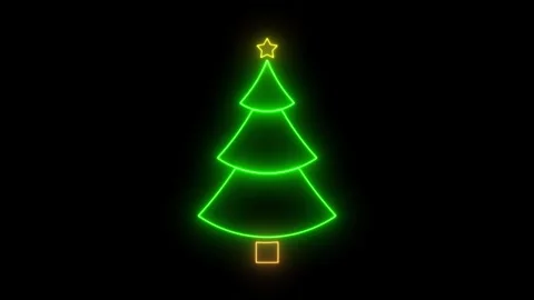 Christmas tree animated layered green neon tiers with gold star loop on 4k .. Video stock 344205475