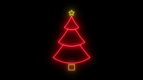 Christmas tree animated layered red neon tiers with gold star loop on 4k bl.. 스톡 동영상 344205472