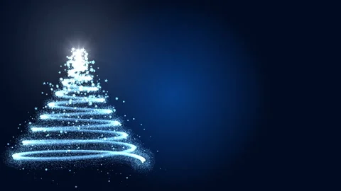 Christmas Tree Animation Card with Particles and Glowing Star on Blue Background Stock-Footage 249788344
