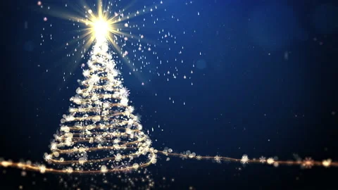 Christmas tree animation with lights particles and snowflakes on blue Stock Footage 159236041