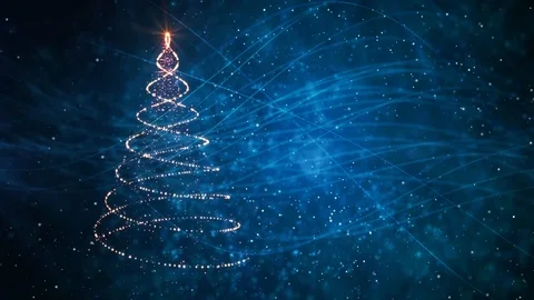 Christmas tree animation, winter blue background Stock Footage 99314809