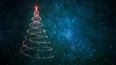 Christmas tree animation, winter snowing background Stock Footage 99314481