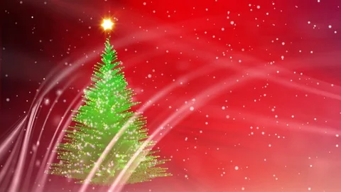 Christmas tree animation, winter snowing background Stock Footage 99647405