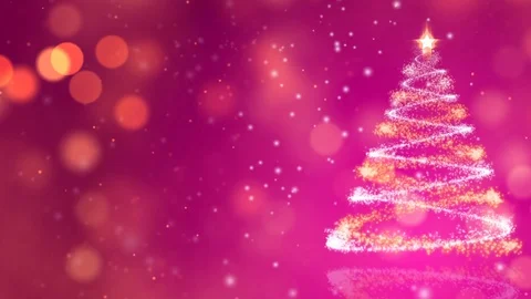 Christmas tree animation, winter snowing pink background Stock Footage 112713036