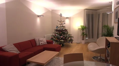 Christmas tree up in an apartment Stock Footage 88406164