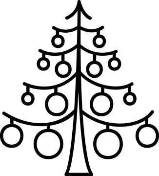 Christmas tree with arch branches and hanging baubles icon Иллюстрация