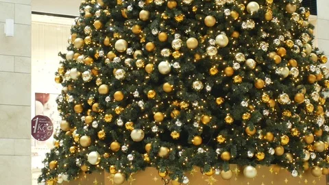 Christmas tree artificial plastic with decorations and golden xmas ball Stock Footage 100496132