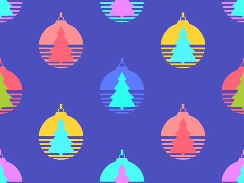 Christmas tree on the background of a Christmas tree ball in retro style of.. Illustrazione stock