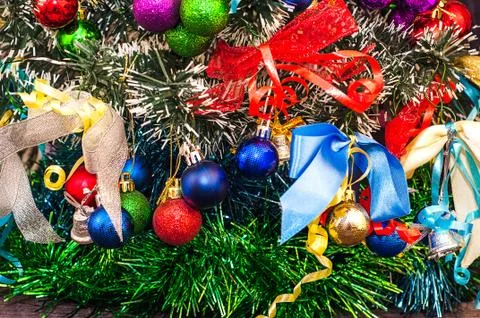 Christmas tree background decorations Stock Photos