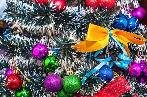 Christmas tree background decorations Stock Photos