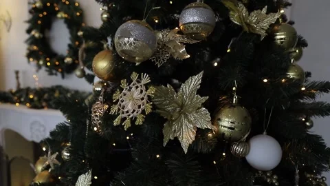 Christmas tree on the background of the fireplace Stock Footage 147638143