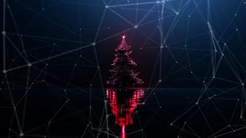 Christmas Tree. Background with flying paternas. Midnight neon background. Neon. Stock Footage 273631454