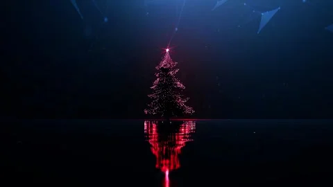 Christmas Tree. Background with flying paternas. Midnight neon background. Neon. Stock Footage 273631471