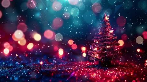 Christmas Tree. Background with flying paternas. Midnight neon background. Neon. Stock Footage 273631631