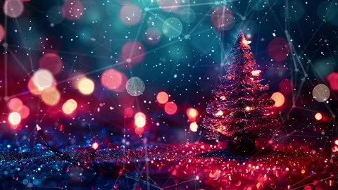 Christmas Tree. Background with flying paternas. Midnight neon background. Neon. Stock Footage 273631644