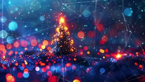 Christmas Tree. Background with flying paternas. Midnight neon background. Neon. Stock Footage 273631949