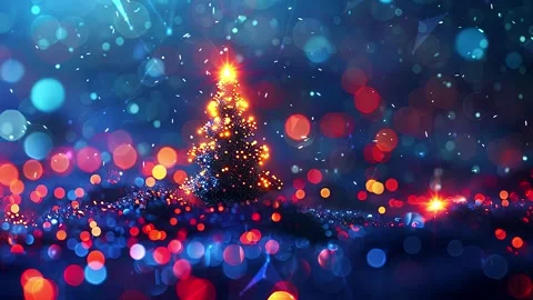 Christmas Tree. Background with flying paternas. Midnight neon background. Neon. Stock Footage 273631950