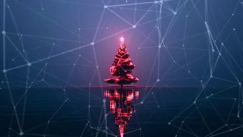 Christmas Tree. Background with flying paternas. Midnight neon background. Neon. Stock Footage 273633709