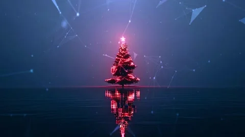 Christmas Tree. Background with flying paternas. Midnight neon background. Neon. Stock Footage 273633733