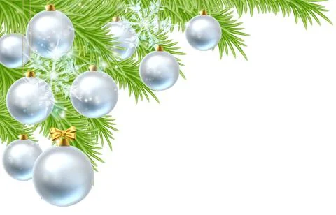 Christmas Tree Background Silver Balls Baubles Stock Illustration