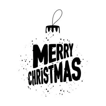 Christmas tree ball from snowing effect and Merry Christmas lettering inside. Stock Illustration