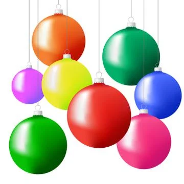 Christmas tree balls in different colors hanging on strings Stock Illustration