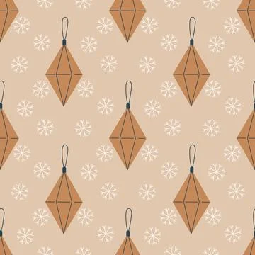 Christmas tree balls, retro vector seamless pattern. Hand drawn Christmas dec イラスト素材