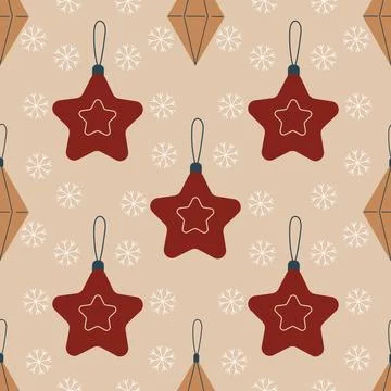 Christmas tree balls, retro vector seamless pattern. Hand drawn Christmas d.. Stock Illustration