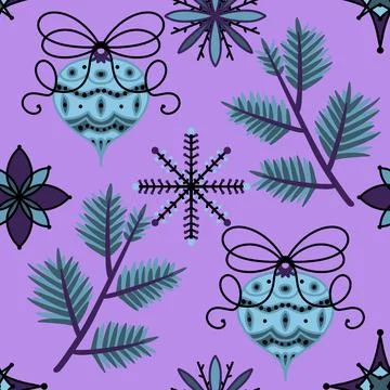 Christmas tree balls seamless winter toys pattern for wrapping paper and fabr Stock Illustration