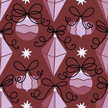 Christmas tree balls seamless winter toys pattern for wrapping paper and fabr Stock Illustration