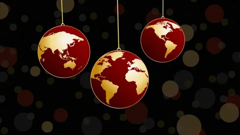 Christmas tree  with balls in the shape of planet earth, animated illustratio Stock Footage 141029336