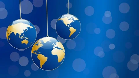 Christmas tree  with balls in the shape of planet earth, animated illustratio Stock Footage 142494185