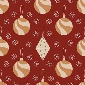 Christmas tree balls, vector seamless pattern. Hand drawn Christmas decoratio Illustrazione stock