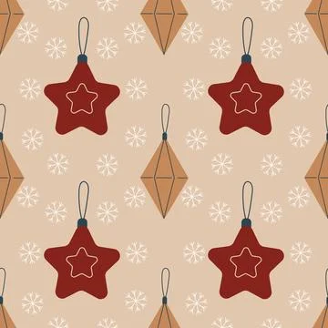 Christmas tree balls, vector seamless pattern. Hand drawn Christmas decoratio Illustrazione stock