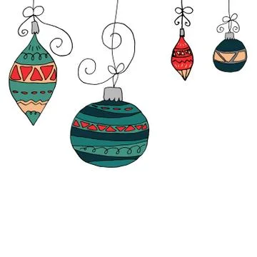 Christmas tree balls on a white background. Balls in hand drawn cute style. Stock Illustration