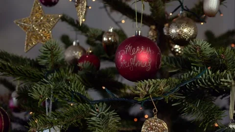 Christmas Tree with bauble Message "Merry Christmas" Stock Footage