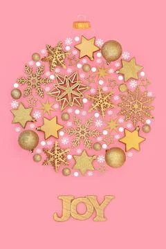 Christmas Tree Bauble Round Shape Decoration Joy Sign Stock Photos