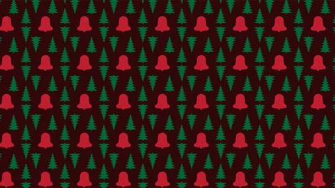 Christmas Tree Bell Seamless Pattern with Red Color Background Stock Illustration
