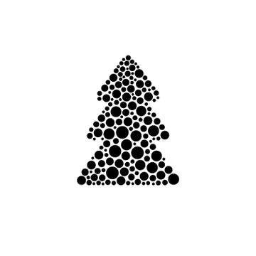 Christmas tree of black dots of different sizes on white background. Stock Illustration