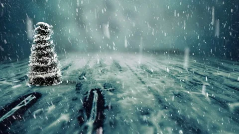 Christmas tree with blinking light under falling snow Stock Footage 142898244