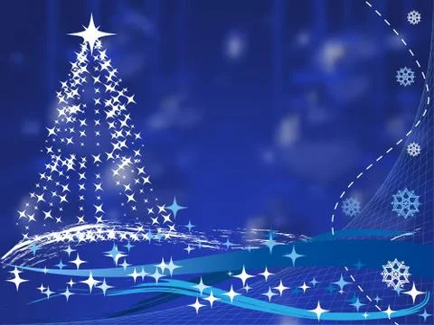 Christmas tree on blue background with balls Stock Illustration