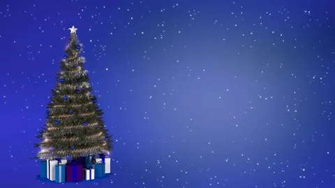 Christmas tree on blue background with copy space. Loop able Stock Footage 80021535