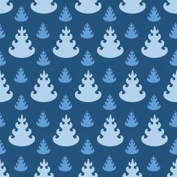 Christmas tree on blue background, cute simple christmas seamless pattern Stock Illustration
