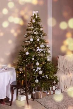 Christmas tree with blur background. Stock Photos
