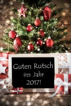 Christmas Tree With Bokeh Effect, Text 2017 Stock Photos