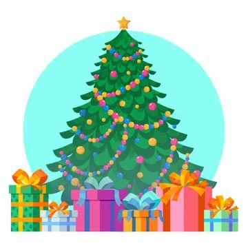 Christmas tree with boxes with gifts Stock Illustration