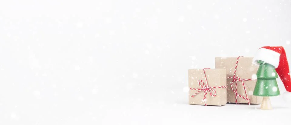 Christmas tree with boxes on a light background. New Year's Eve, Christmas an Stock Photos