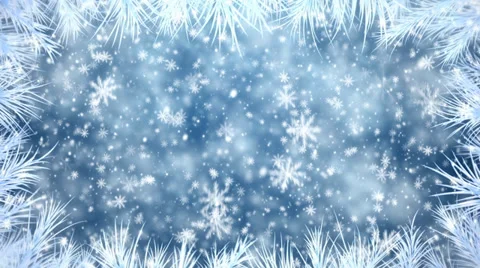 Christmas tree branch, with falling snowflakes Stock Footage 33803816